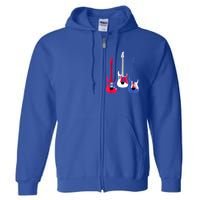 Multicolor Red White Blue Three Electric Guitar With Handle Full Zip Hoodie