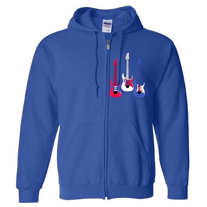 Multicolor Red White Blue Three Electric Guitar With Handle Full Zip Hoodie