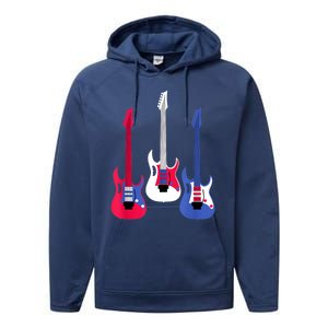 Multicolor Red White Blue Three Electric Guitar With Handle Performance Fleece Hoodie