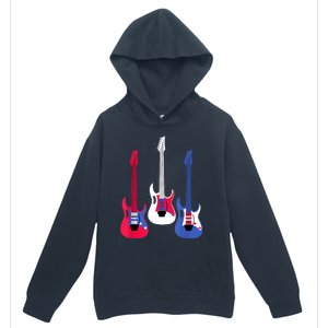 Multicolor Red White Blue Three Electric Guitar With Handle Urban Pullover Hoodie