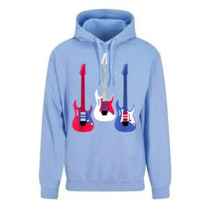 Multicolor Red White Blue Three Electric Guitar With Handle Unisex Surf Hoodie