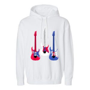 Multicolor Red White Blue Three Electric Guitar With Handle Garment-Dyed Fleece Hoodie