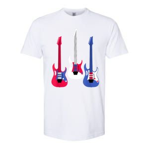 Multicolor Red White Blue Three Electric Guitar With Handle Softstyle CVC T-Shirt