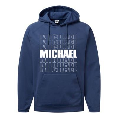 Michael Repeated Word Retro Personalized First Name Gift Performance Fleece Hoodie