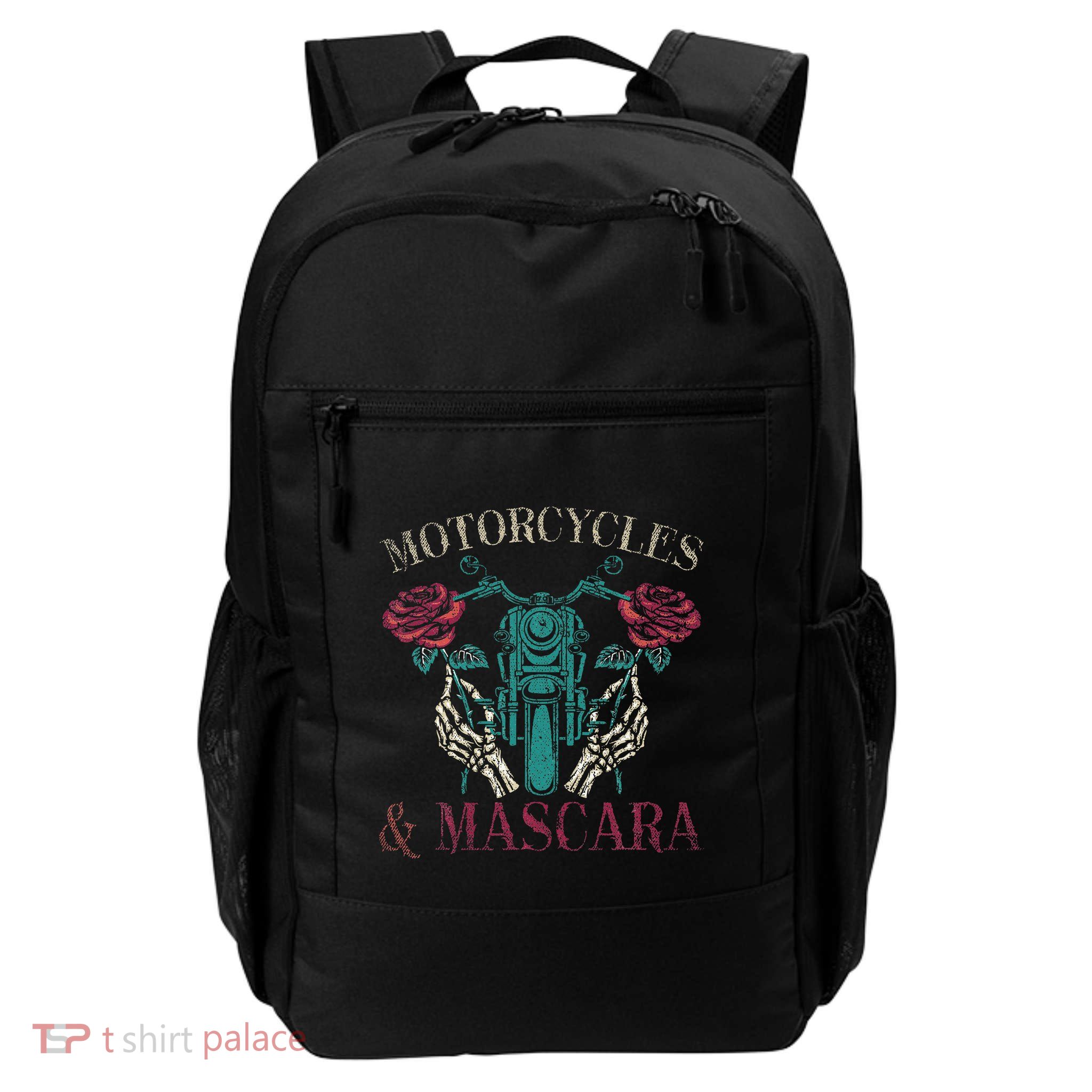 Motorbike Riding Women Motorcycles And Mascara Roses Biker Daily Commute Backpack