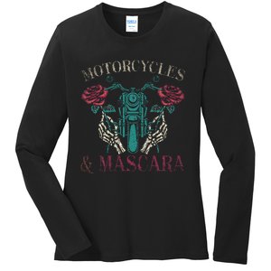 Motorbike Riding Women Motorcycles And Mascara Roses Biker Ladies Long Sleeve Shirt