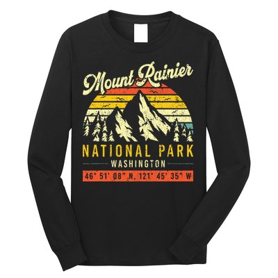 Mount Rainier Washington Vintage Retro National Park Long Sleeve Shirt
