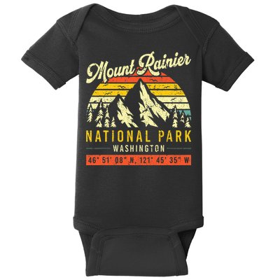Mount Rainier Washington Vintage Retro National Park Baby Bodysuit