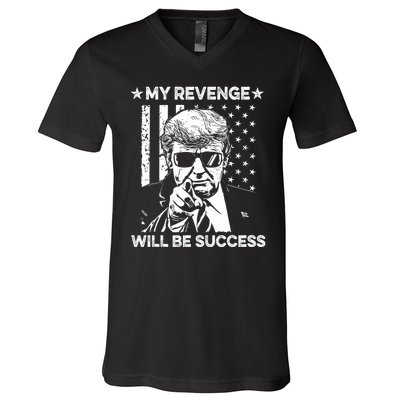 My Revenge Will Be Success Trump American Flag V-Neck T-Shirt