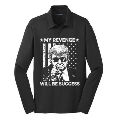 My Revenge Will Be Success Trump American Flag Silk Touch Performance Long Sleeve Polo