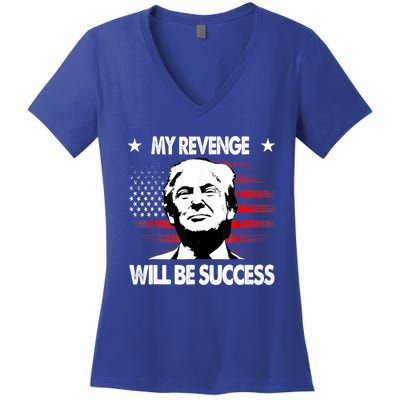 My Revenge Will Be Success Trump American Flag Women's V-Neck T-Shirt