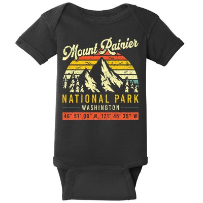 Mount Rainier Washington Vintage Retro National Park Baby Bodysuit