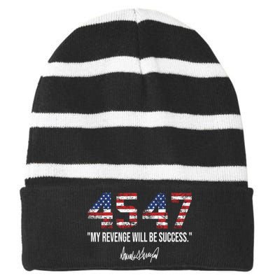 My Revenge Will Be Success Striped Beanie with Solid Band