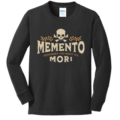 Memento remember you must die Mori Skull  Kids Long Sleeve Shirt