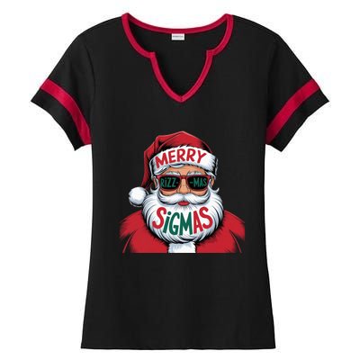 Merry Riz Z Mas Sigmas Cute Cool Santa Face With Hat Middle School Christmas Ladies Halftime Notch Neck Tee