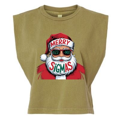 Merry Riz Z Mas Sigmas Cute Cool Santa Face With Hat Middle School Christmas Garment-Dyed Women's Muscle Tee