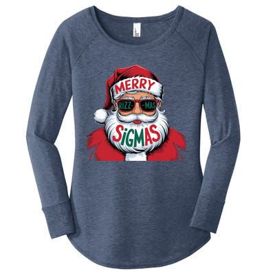 Merry Riz Z Mas Sigmas Cute Cool Santa Face With Hat Middle School Christmas Women's Perfect Tri Tunic Long Sleeve Shirt