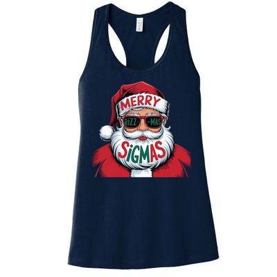 Merry Riz Z Mas Sigmas Cute Cool Santa Face With Hat Middle School Christmas Women's Racerback Tank