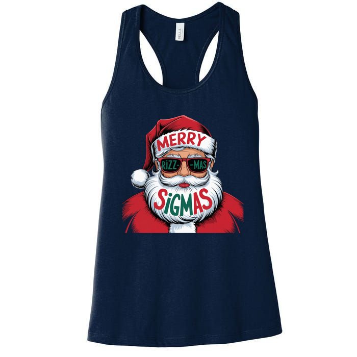 Merry Riz Z Mas Sigmas Cute Cool Santa Face With Hat Middle School Christmas Women's Racerback Tank