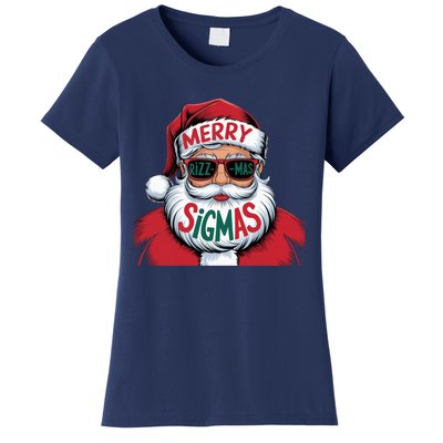 Merry Riz Z Mas Sigmas Cute Cool Santa Face With Hat Middle School Christmas Women's T-Shirt