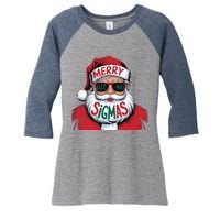 Merry Riz Z Mas Sigmas Cute Cool Santa Face With Hat Middle School Christmas Women's Tri-Blend 3/4-Sleeve Raglan Shirt