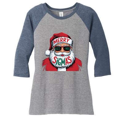 Merry Riz Z Mas Sigmas Cute Cool Santa Face With Hat Middle School Christmas Women's Tri-Blend 3/4-Sleeve Raglan Shirt