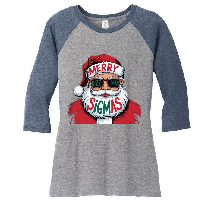 Merry Riz Z Mas Sigmas Cute Cool Santa Face With Hat Middle School Christmas Women's Tri-Blend 3/4-Sleeve Raglan Shirt