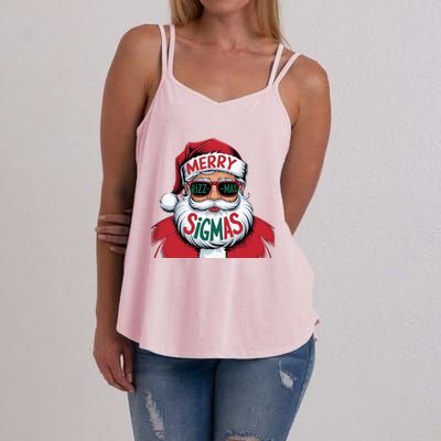 Merry Riz Z Mas Sigmas Cute Cool Santa Face With Hat Middle School Christmas Women's Strappy Tank