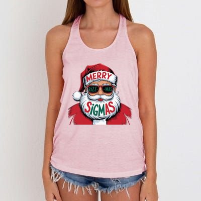 Merry Riz Z Mas Sigmas Cute Cool Santa Face With Hat Middle School Christmas Women's Knotted Racerback Tank