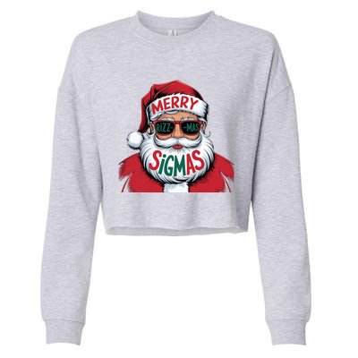 Merry Riz Z Mas Sigmas Cute Cool Santa Face With Hat Middle School Christmas Cropped Pullover Crew