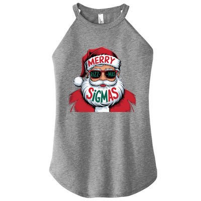 Merry Riz Z Mas Sigmas Cute Cool Santa Face With Hat Middle School Christmas Women's Perfect Tri Rocker Tank