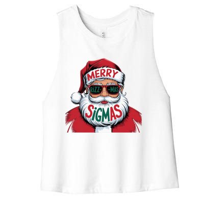 Merry Riz Z Mas Sigmas Cute Cool Santa Face With Hat Middle School Christmas Women's Racerback Cropped Tank