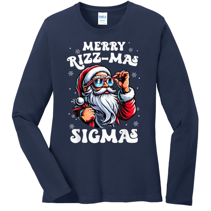 Merry Riz Z Mas Sigmas Funny Gen Alpha Xmas Santa Christmas Ladies Long Sleeve Shirt