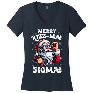 Merry Riz Z Mas Sigmas Funny Gen Alpha Xmas Santa Christmas Women's V-Neck T-Shirt