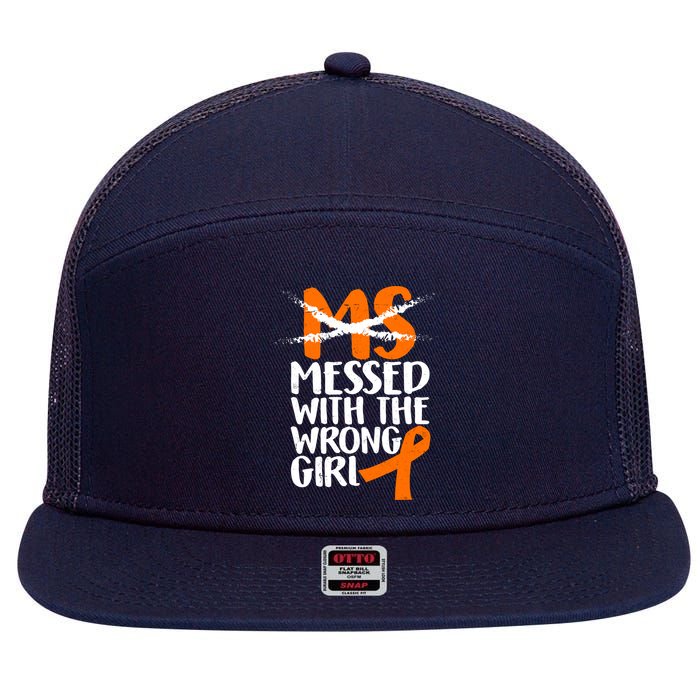 MS Multiple Sclerosis Messed With The Wrong Chick 7 Panel Mesh Trucker Snapback Hat