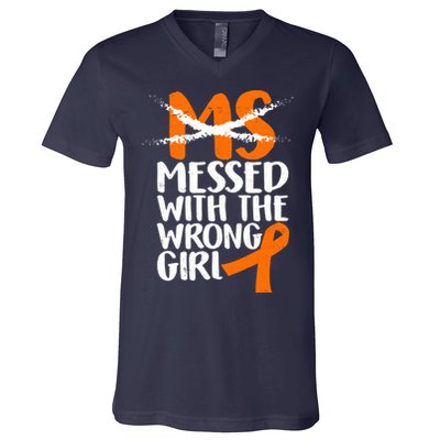 MS Multiple Sclerosis Messed With The Wrong Chick V-Neck T-Shirt