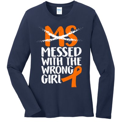 MS Multiple Sclerosis Messed With The Wrong Chick Ladies Long Sleeve Shirt