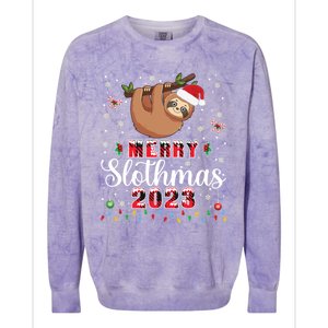 Merry Slothmas 2023 With Santa Funny Family Matching Xmas Funny Gift Colorblast Crewneck Sweatshirt