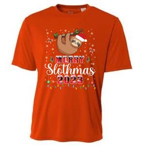 Merry Slothmas 2023 With Santa Funny Family Matching Xmas Funny Gift Cooling Performance Crew T-Shirt