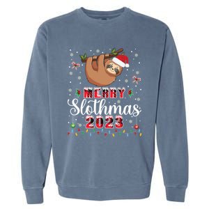 Merry Slothmas 2023 With Santa Funny Family Matching Xmas Funny Gift Garment-Dyed Sweatshirt