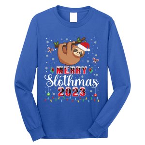 Merry Slothmas 2023 With Santa Funny Family Matching Xmas Funny Gift Long Sleeve Shirt