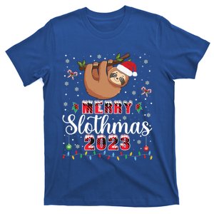 Merry Slothmas 2023 With Santa Funny Family Matching Xmas Funny Gift T-Shirt