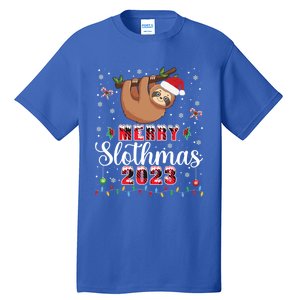 Merry Slothmas 2023 With Santa Funny Family Matching Xmas Funny Gift Tall T-Shirt