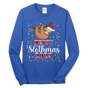 Merry Slothmas 2023 With Santa Funny Family Matching Xmas Funny Gift Tall Long Sleeve T-Shirt