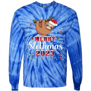 Merry Slothmas 2023 With Santa Funny Family Matching Xmas Funny Gift Tie-Dye Long Sleeve Shirt