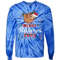 Merry Slothmas 2023 With Santa Funny Family Matching Xmas Funny Gift Tie-Dye Long Sleeve Shirt