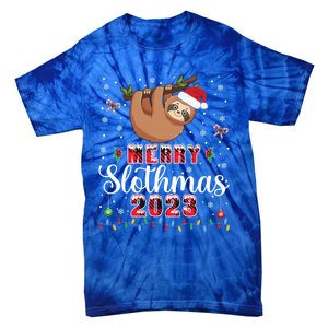 Merry Slothmas 2023 With Santa Funny Family Matching Xmas Funny Gift Tie-Dye T-Shirt