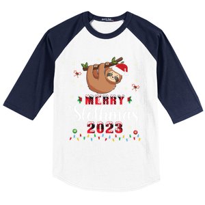 Merry Slothmas 2023 With Santa Funny Family Matching Xmas Funny Gift Baseball Sleeve Shirt