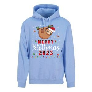 Merry Slothmas 2023 With Santa Funny Family Matching Xmas Funny Gift Unisex Surf Hoodie