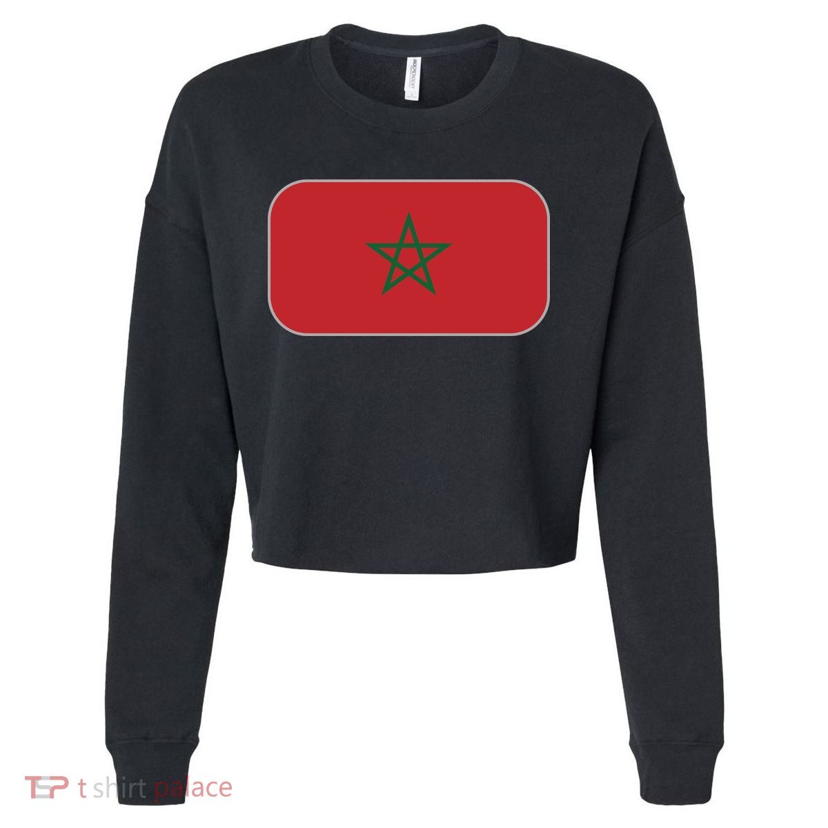 Morocco Soccer Moroccan Flag Cropped Pullover Crew